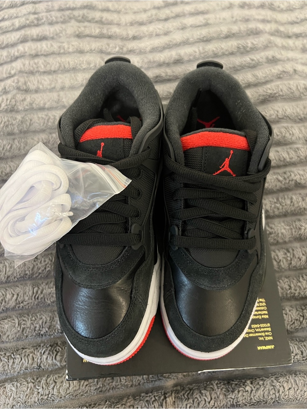 Jordan AJ 4 RM Black & Red Low-Top Sneakers with White Extra Laces (No Orig Box)